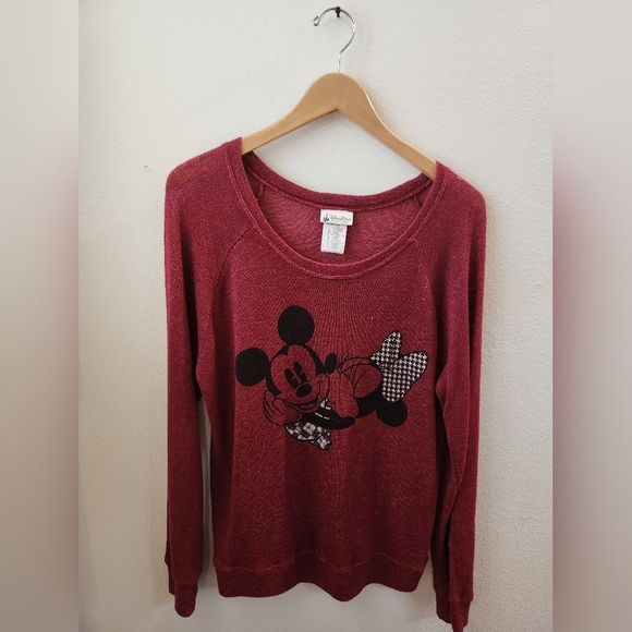 Disney Parks Women's Mickey Mouse Minnie Mouse Long Sleeve Shirt Burgundy Small - Picture 1 of 8